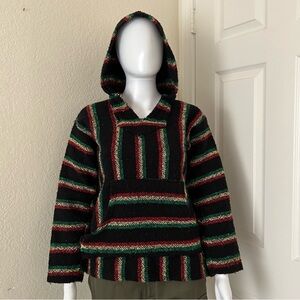Sunspects Red Yellow Green Black Striped Long sleeve Baja Beach hooded sweater S